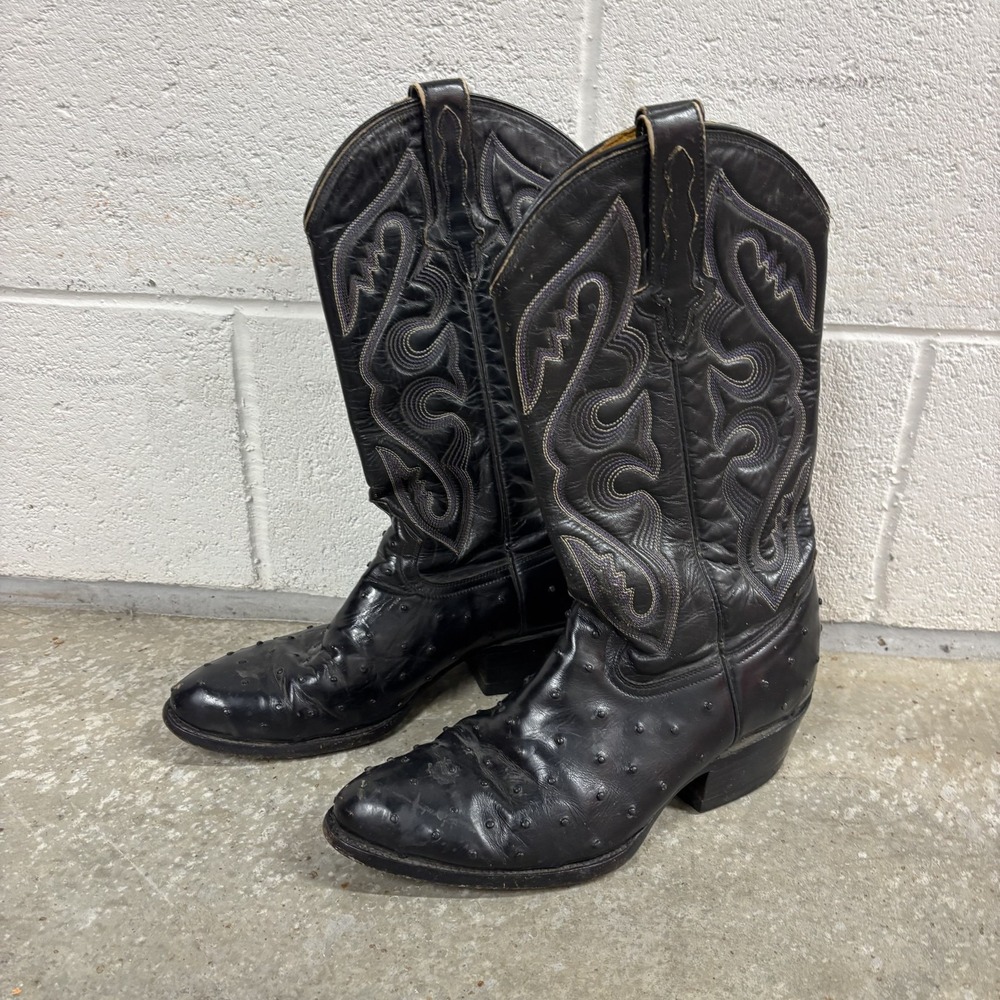 Rudel Cowboy Boots Ostrich Leather Black Men's US 6.5 Mex 25.5 Western Cowboy